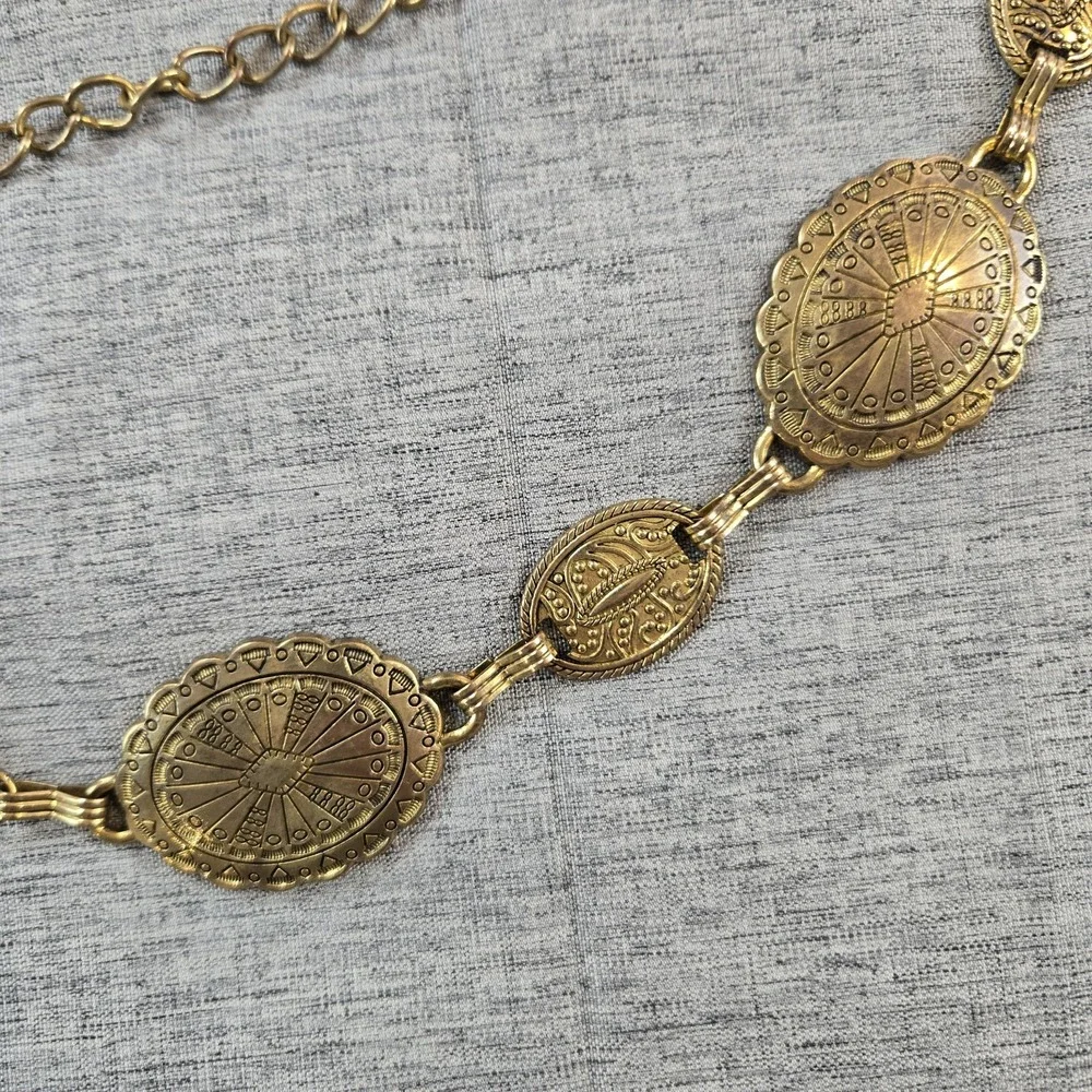 Antiqued Gold-tone Women's Concho Medallion Adjustable Chain Belt Fits 28